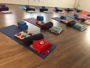 yoga mats on the floor